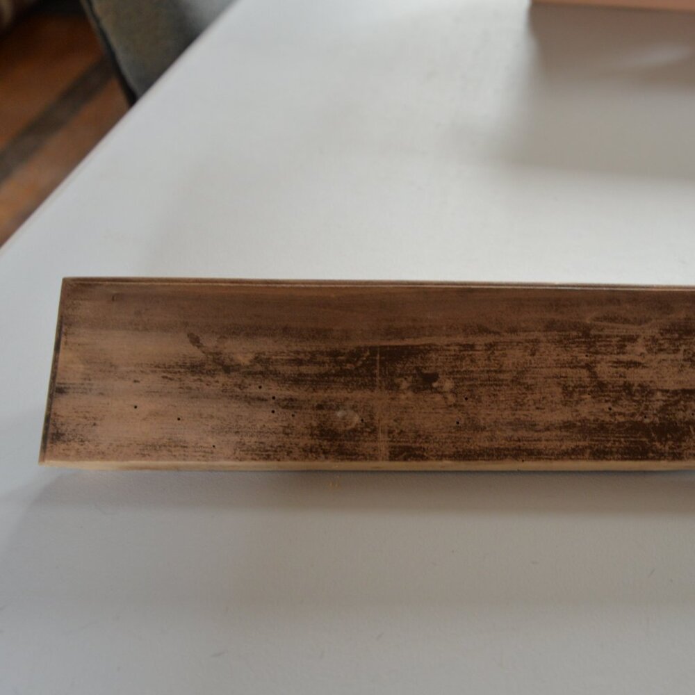 antique old primitive wall shelf solid wood ledge  spice rack tigerwood ?